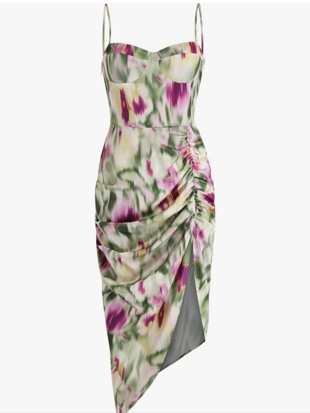 Floral Watercolor Silk Dress in Lavender, Green & Cream